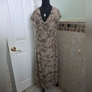 J. Jill 100% SILK Brown Wrap Slip Dress  Fairy Whimsical Y2K Cottage Boho 12